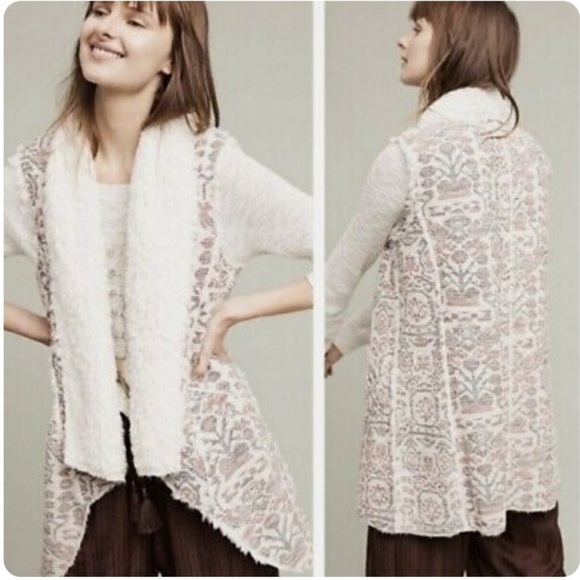 Hei Hei Anthropologie Sherpa Lined Geometric Open Hanging Vest - Picture 2 of 10